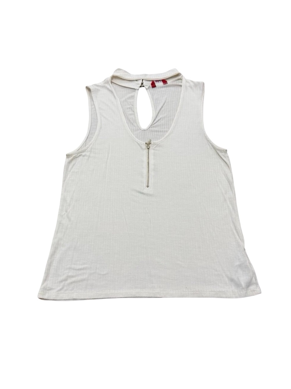 Women’s Guess Ribbed Sleeveless Top White Keyhole Zip Back Y2K